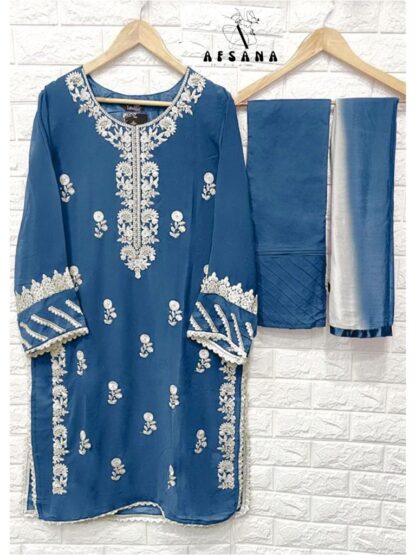 AFSANA AF 41 BLUE READYMADE PAKISTANI KURTI ONLINE WHOLESALER