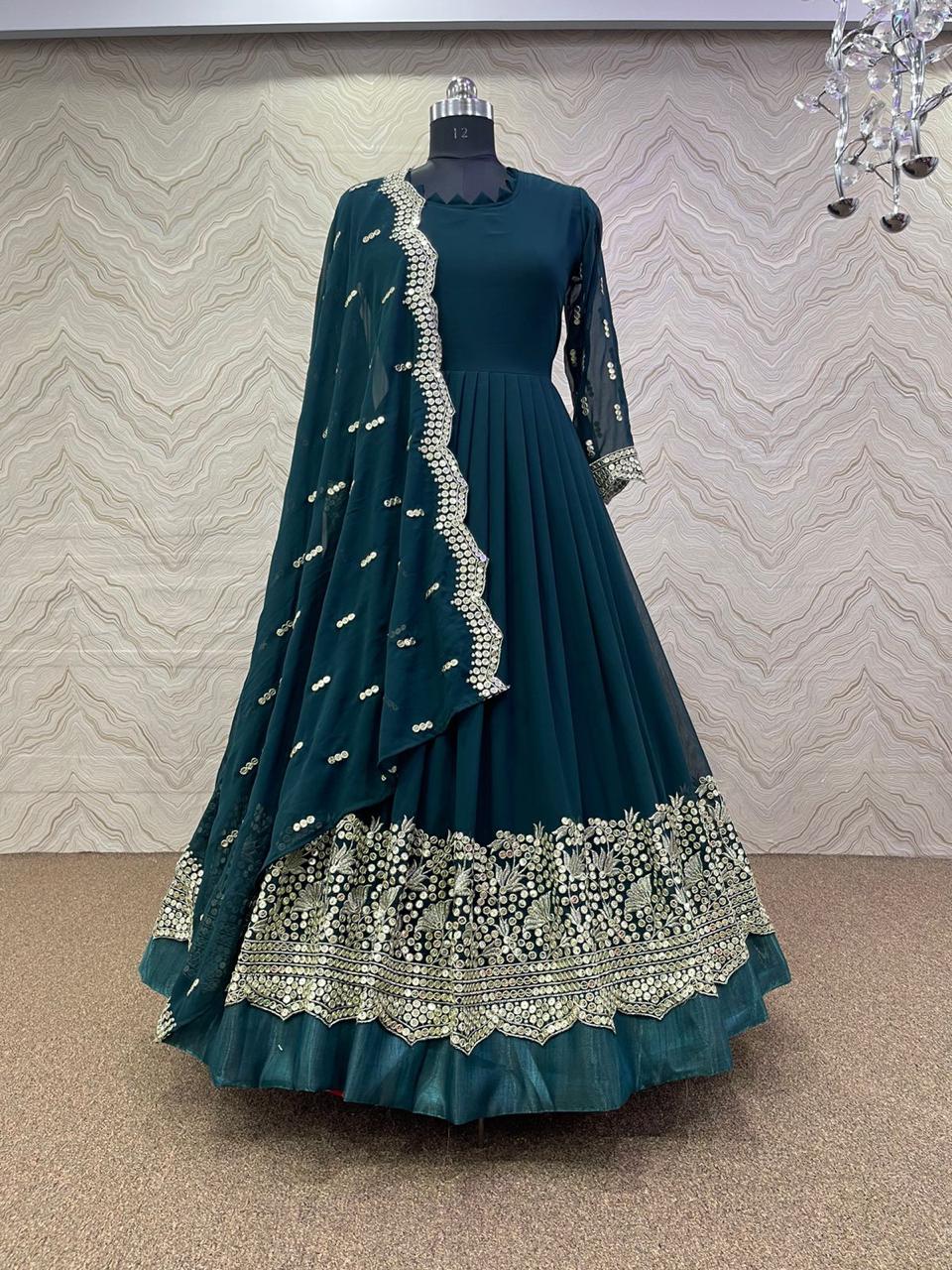 Peacock Blue Georgette Readymade Anarkali Gown