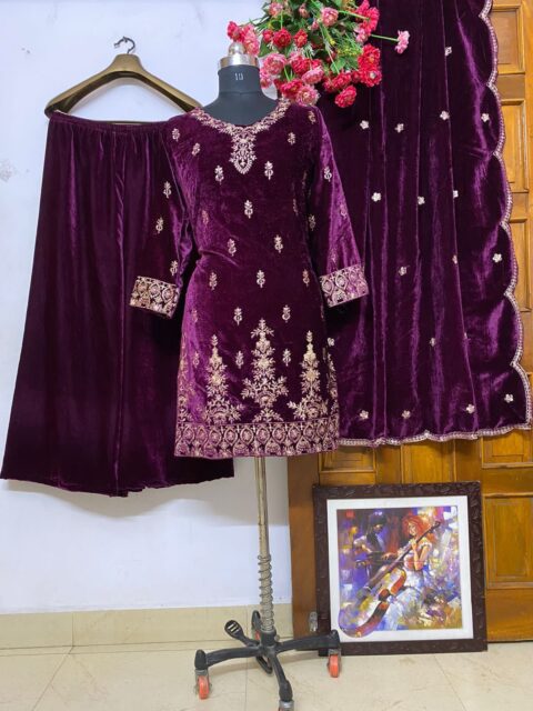 THE LIBAS COLLECTION HEAVY 9000 VELVET WITH EMBROIDERY PLAZZO SET
