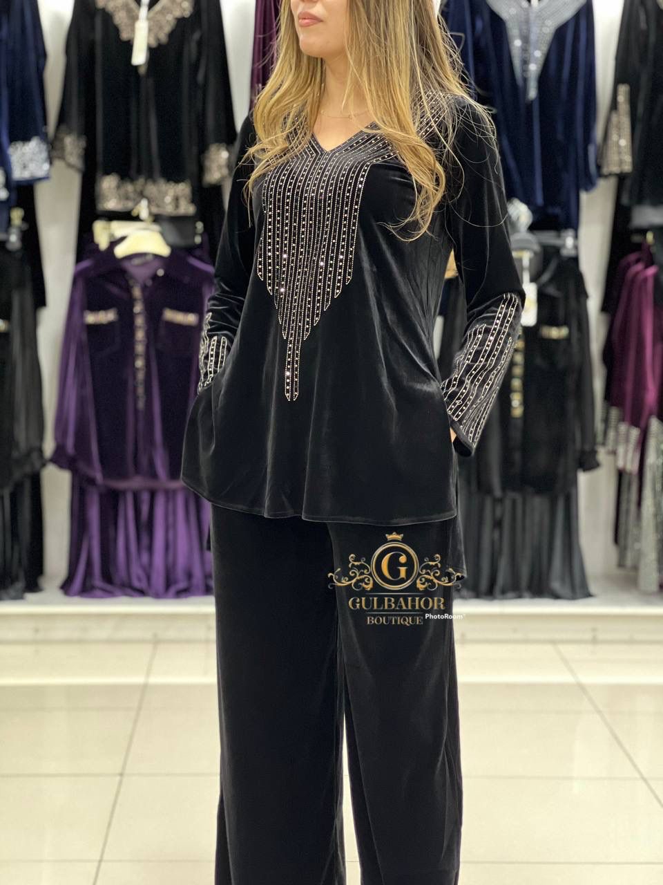 THE LIBAS COLLECTION BLACK ZD VELVET TOP WITH PANT FOR WOMEN - The Libas  Collection - Ethnic Wear For Women, Pakistani Wear For Women