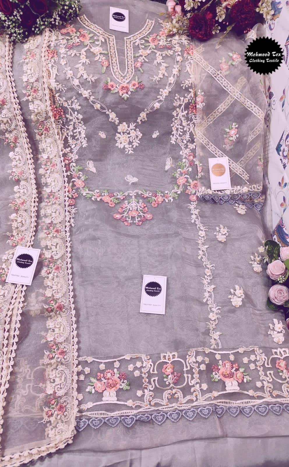 SHEHNAZ MINT BY ASLIWHOLESALE ORGANZA EMBROIDERY PAKISTANI DRESS