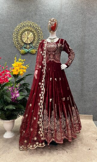THE LIBAS COLLECTION MAROON PARTY WEAR GOWN ONLINETHE LIBAS COLLECTION MAROON PARTY WEAR GOWN ONLINE
