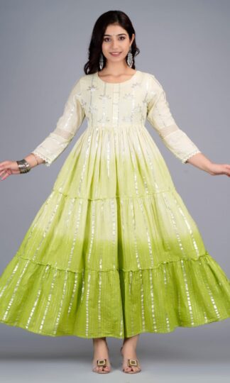 THE LIBAS COLLECTION GREEN COTTON LUREX GOWN WITH PRICETHE LIBAS COLLECTION GREEN COTTON LUREX GOWN WITH PRICE