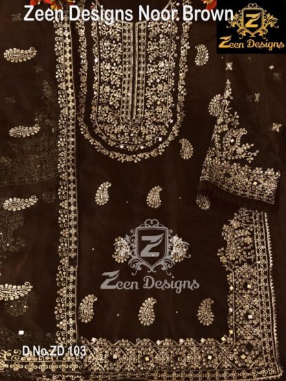 ZIAAZ DESIGNER ZD 103 NOOR BROWN PAKISTANI SUITS IN SINGLE PIECE