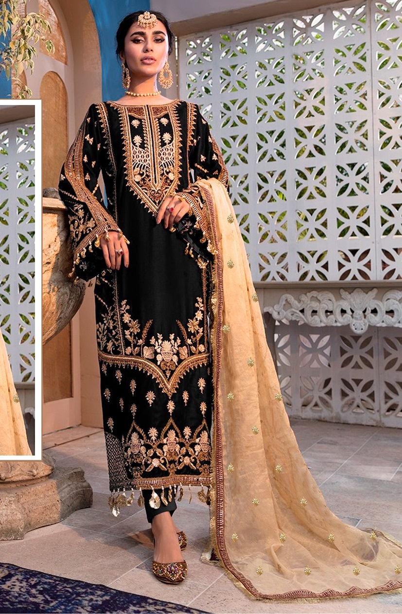 Black Color Party Wear Georgette Heavy Embroidery Unstitched Pakistani –  fashionnaari