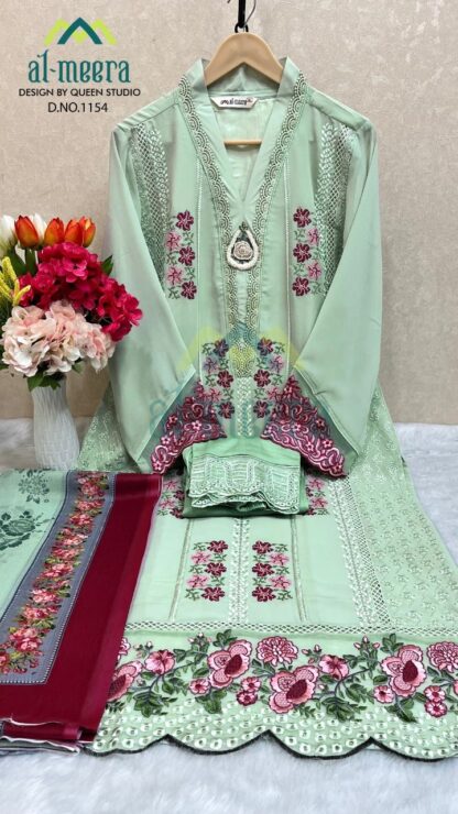 AL MEERA 1154 C GREEN PAKISTANI KURTI MANUFACTURER