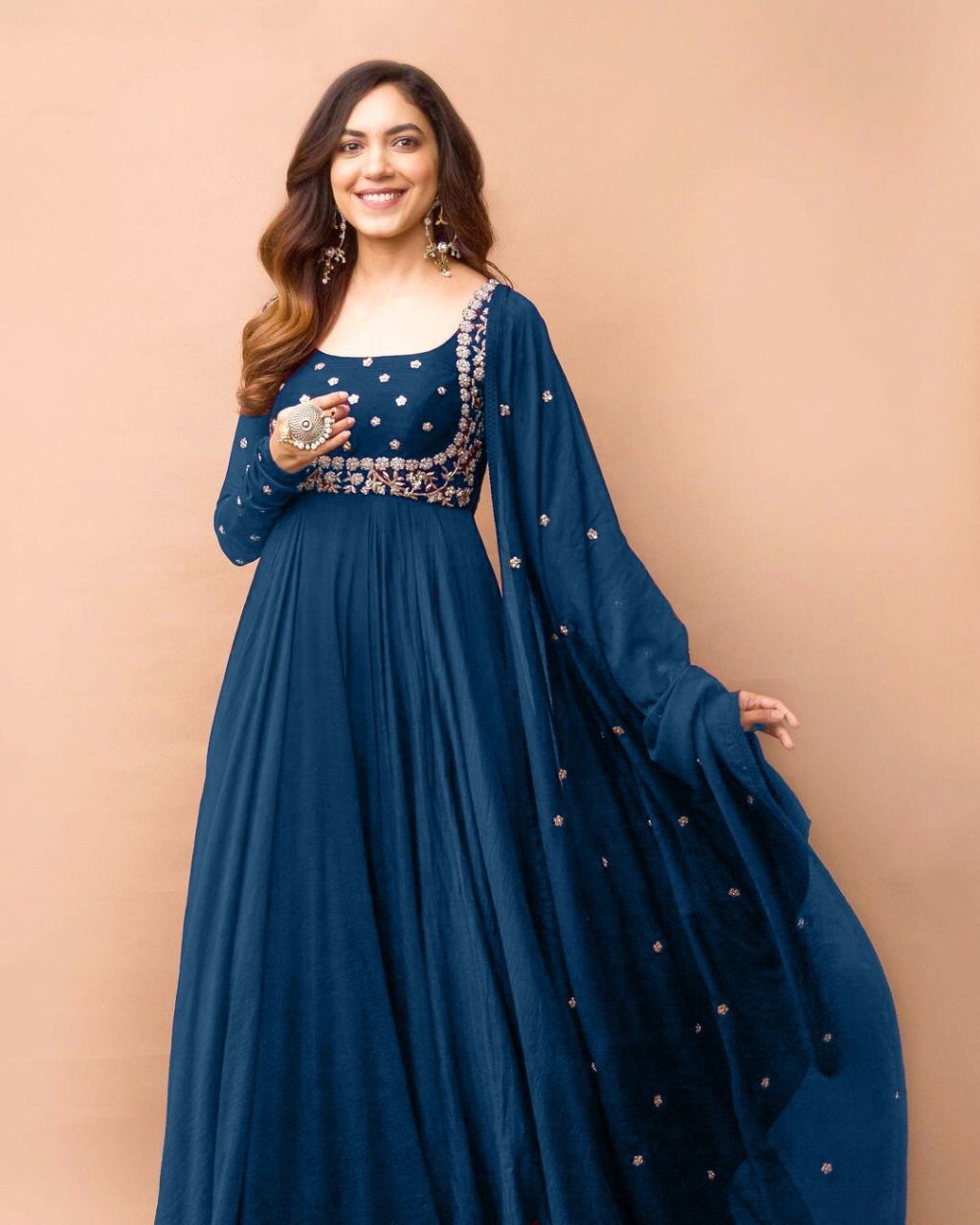 Buy Royal Blue Georgette Mirror Embroidered Anarkali Suit Party Wear Online  at Best Price | Cbazaar