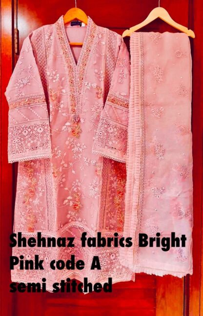 SHEHNAZ FABRICS BRIGHT PINK A SEMI STITCHED PAKISTANI SUITS