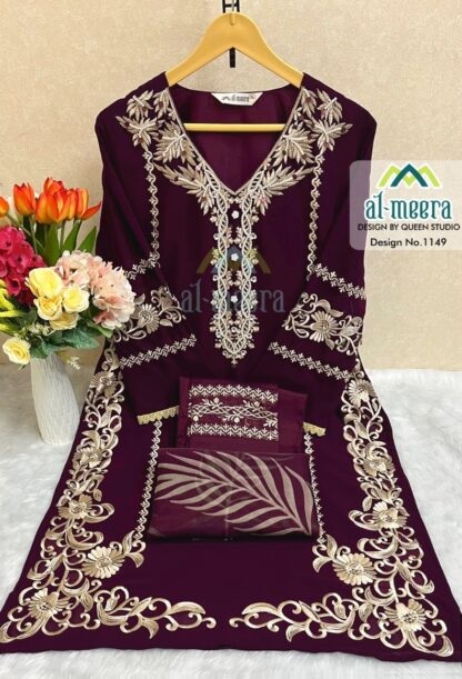 AL MEERA 1149 WINE READYMED PAKISTANI KURTI ONLINE WHOLESALER