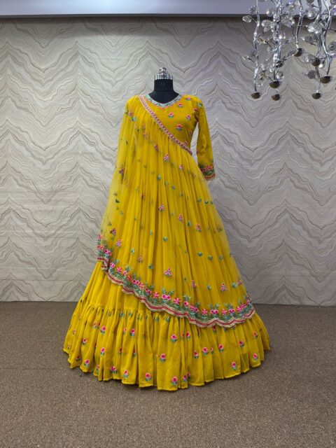 THE LIBAS COLLECTION YELLOW FANCY WORK GOWN ONLINE