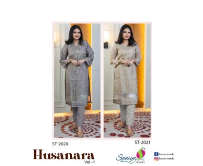 SANIYA TRENDZ ST 2020 HUSANARA VOL 1 PAKISTANI SUITS WITH PRICE