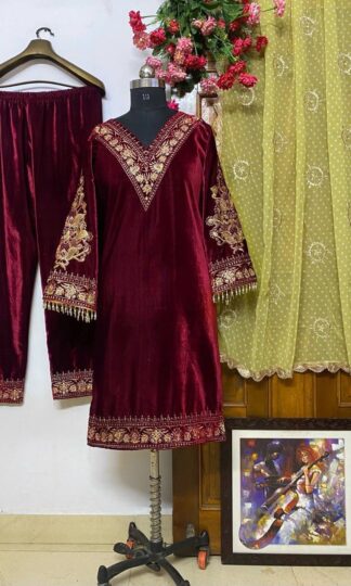 VRINDAVAN FASHION LC 896 WINE VELVET PARTY WEAR PLAZZOVRINDAVAN FASHION LC 896 WINE VELVET PARTY WEAR PLAZZO