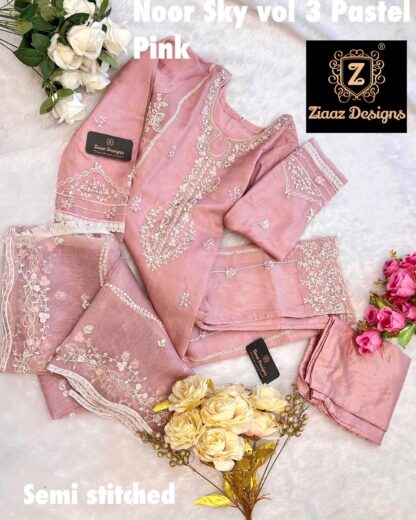 ZIAAZ DESIGNS PASTEL PINK SEMI STITCHED PAKISTANI SUITS AT BEST PRICE