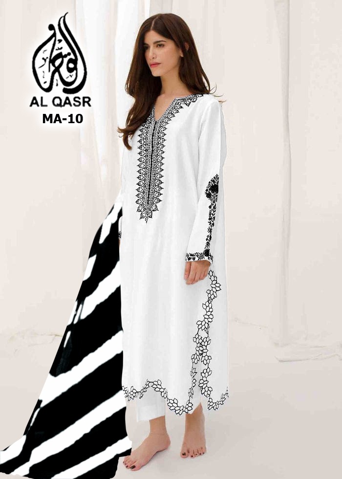 Women's Pakistani Suit White Faux Georgette Full Stitched Top With Full  Stitched Bottom and Dupatta Embroidered Straight Kurta Set