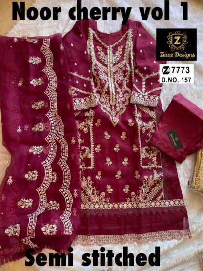 ZIAAZ DESIGNER 7773 NOOR CHERRY 157 PAKISTANI SUITS WHOLESALER