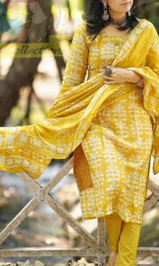 THE LIBAS COLLECTION YELLOW PURE COTTON JAIPURI PRINT KURTITHE LIBAS COLLECTION YELLOW PURE COTTON JAIPURI PRINT KURTI