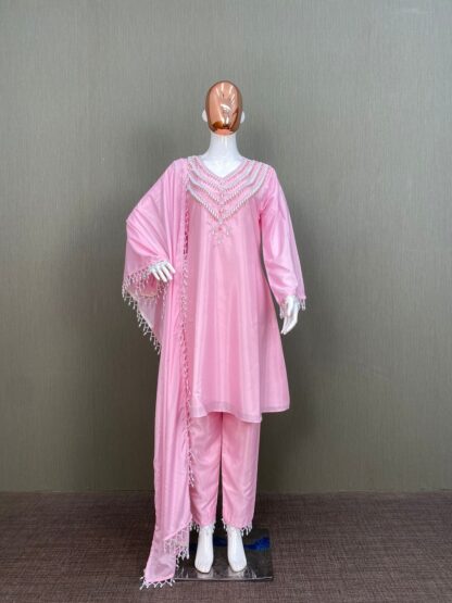 THE LIBAS COLLECTION PINK DESIGNER HANDWORK SUIT WITH PANT