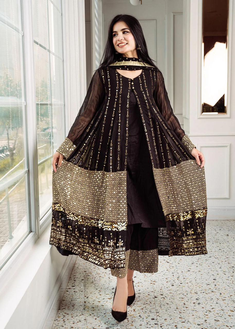 Black Color Women Soft Net Embroidery Work Straight Salwar Suit – Joshindia