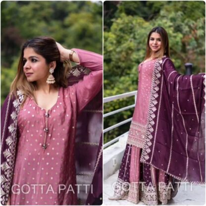 THE LIBAS COLLECTION PINK MAROON COMINATION DESIGNER LEHENGA ONLINE