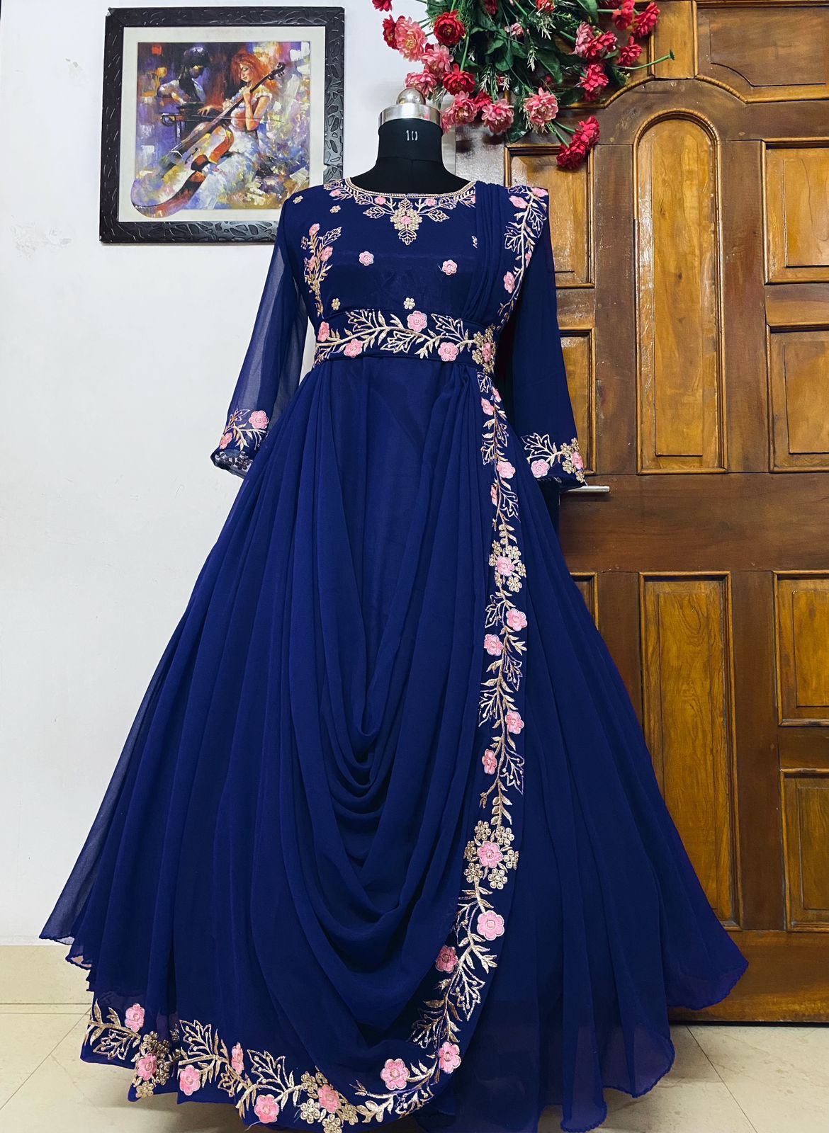 Buy Grey Georgette Embroidered Kali Style Gown Festive Wear Online at Best  Price | Cbazaar