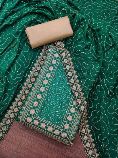 THE LIBAS COLLECTION GREEN COCO SILK DRESS MATERIAL WITH PRICE