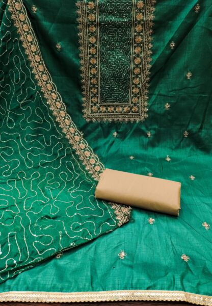 THE LIBAS COLLECTION GREEN COCO SILK DRESS MATERIAL WITH PRICE