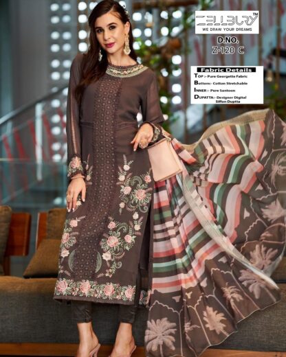 ZELLBURY Z 120 C METALLIC BROWNY PAKISTANI SUITS ONLINE