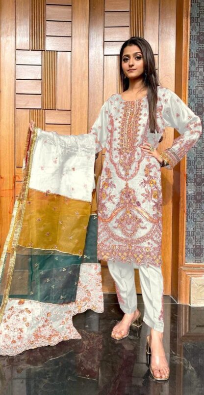 MUSHQ M 183 D WHITE PAKISTANI SUITS SINGLE PIECE