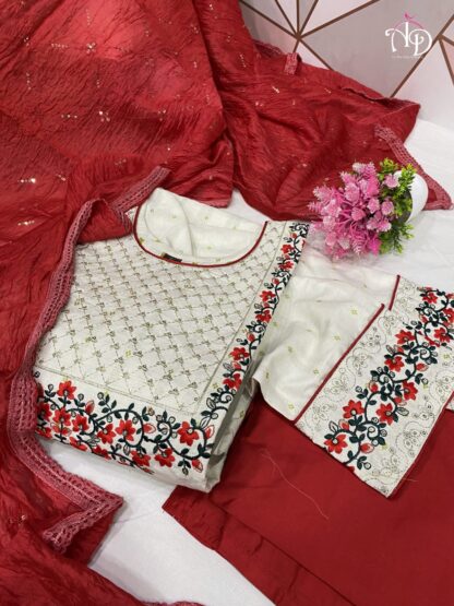 THE LIBAS COLLECTION WHITE RED READYMADE KURTI ONLINE