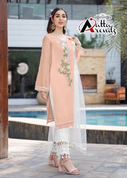 ATTA TRENDZ 2724 LIGHT PEACH DESIGNER READYMADE PAKISTANI KURTI