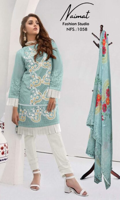 NAIMAT FASHION STUDIO NFS 1058 CADET BLUE PAKISTANI KURTI WHOLESALER