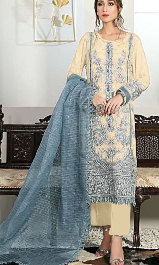 SIMRA 7 B PAKISTANI SALWAE SUITS WHOLESALEFOX GEORGETTE HEAVY EMBROIDERED WITH PEARLS