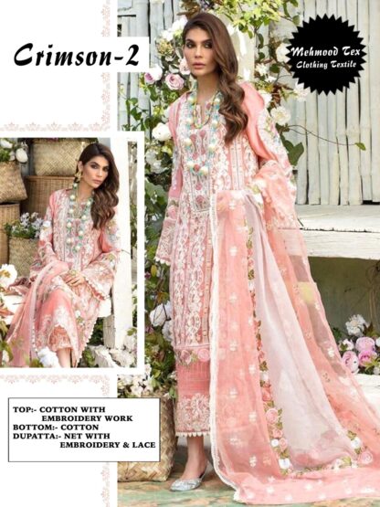 MEHMOOD TEX CRIMSON 22 LAWN PEACH PAKISTANI SUITS WHOLESALER