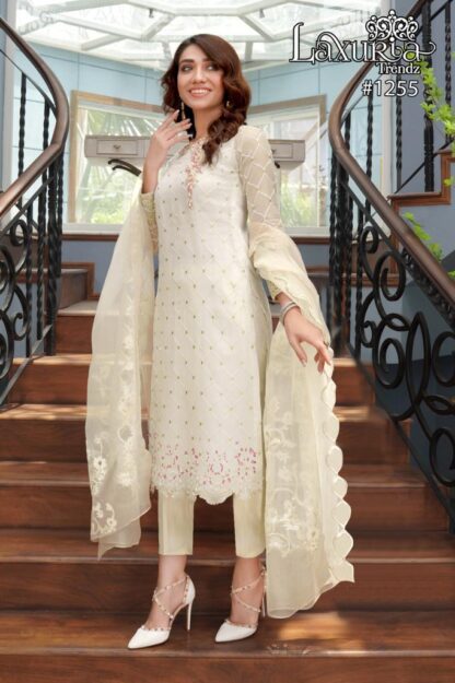 LAXURIA TRENDZ 1255 WHITE DESIGNER READYMADE PAKISTANI KURTI