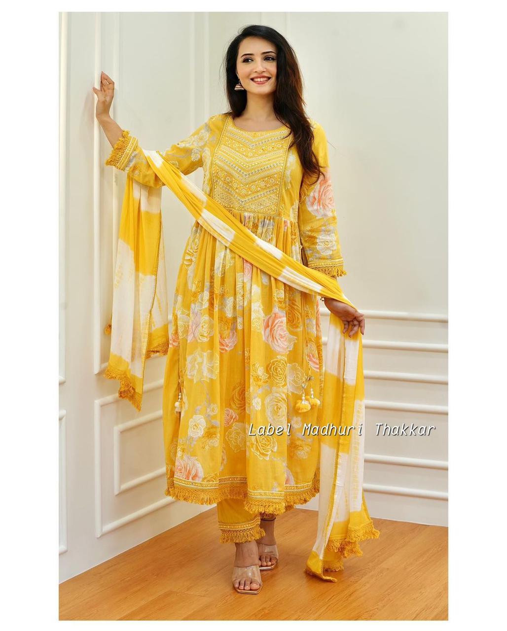 Yellow Floral Casual Kurti for Women - desiymien.com