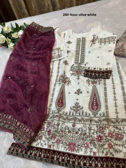 ZIAAZ DESIGNS D 280 NOOR OLIVE WHITE PAKISTANI SUITS ONLINE