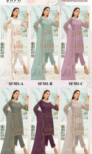 SAFA CREATION SF PK 301 SEMI STITCHED WHOLESALER OF PAKISTANI SUITSSAFA CREATION SF PK 301 SEMI STITCHED WHOLESALER OF PAKISTANI SUITS