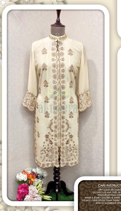 AL MEERA 1155 CREAM PAKISTANI KURTI IN SINGLE PIECE