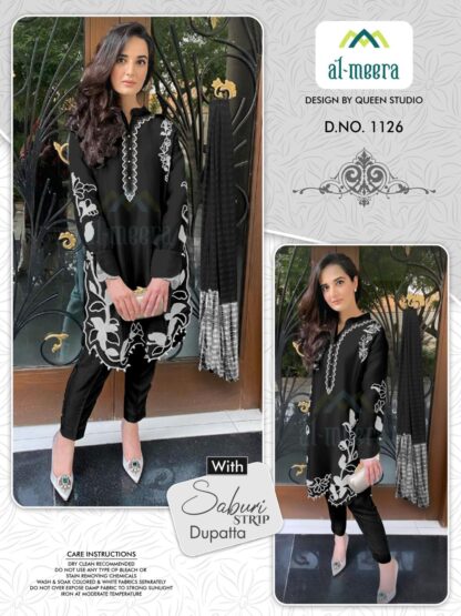 AL MEERA 1126 BLACK READYMADE PAKISTANI KURTI COLLECTION ONLINE