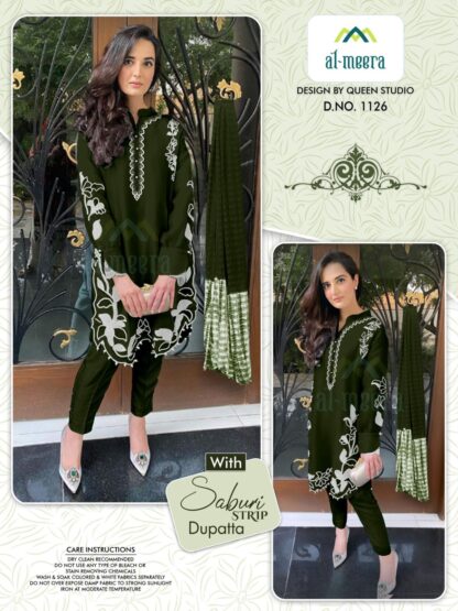 AL MEERA 1126 BOTTOL GREEN READYMADE PAKISTANI KURTIS ONLINE