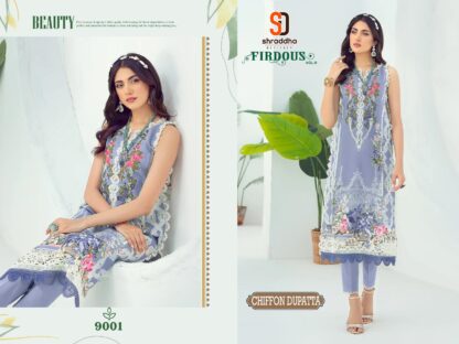 SHRADDHA DESIGNER 9001 FIRDOUS VOL 09 SKY BLUE PAKISTANI SUITS WITH PRICE