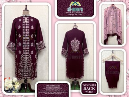 AL MEERA 1155 WINE PAKISTANI KURTI ONLINE SHOPPING