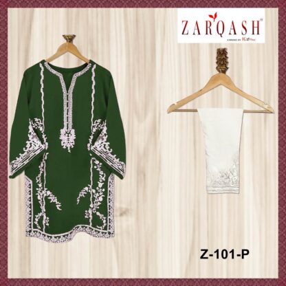 ZARQASH 101 P BOTTOL GREEN PAKISTANI KURTI ONLINE SHOPPING