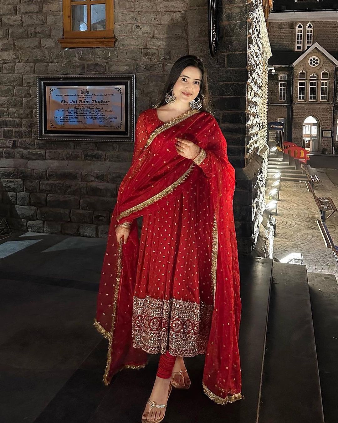 Karwa Chauth Anarkali Gown Set Heavy Embroidered Flared Kurta With Pant  Dupatta | eBay
