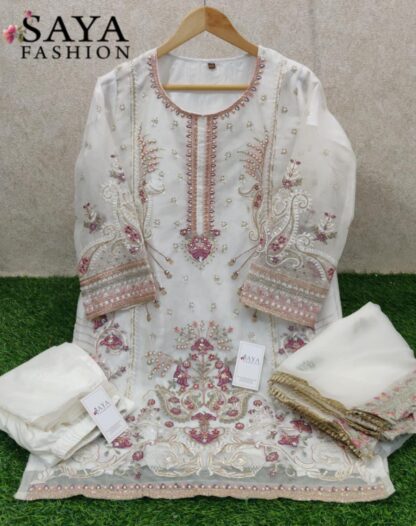 SAYA FASHION R 008 WHITE READYMED PAKISTANI KURTI MANUFACTURER