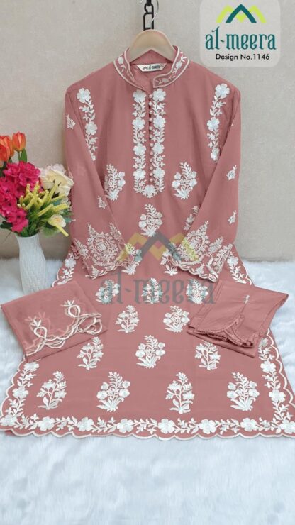 AL MEERA 1146 PEACH READYMADE PAKISTANI KURTI ONLINE SUPPLIER