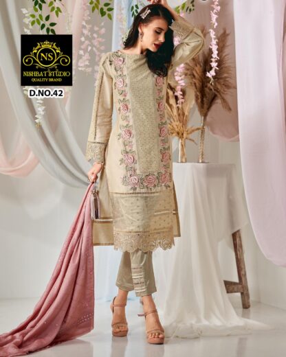 NISHBAT STUDIO 42 CREAM PAKISTANI KURTI ONLINE SUPPLIER