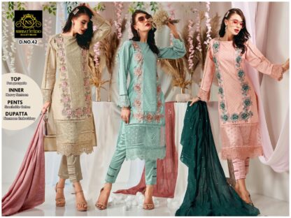 NISHBAT STUDIO 42 PEACH NEW PAKISTANI KURTI SUPERHIT DESIGN