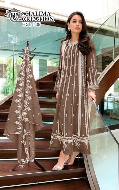 HALIMA HC 138 CHOCOLATE READYMADE SINGLE PAKISTANI KURTI ONLINE