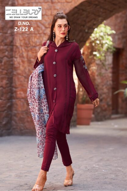 ZELLBURY Z 122 A MAROON READYMADE PAKISTANI KURTI ONLINE